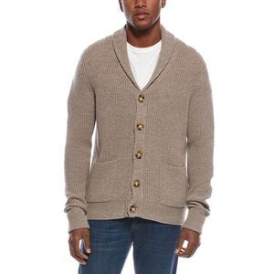 Kier + J Mens Zig Zag Stitch Wool & Cashmere-Blend Shawl Collar Cardigan, Beige
